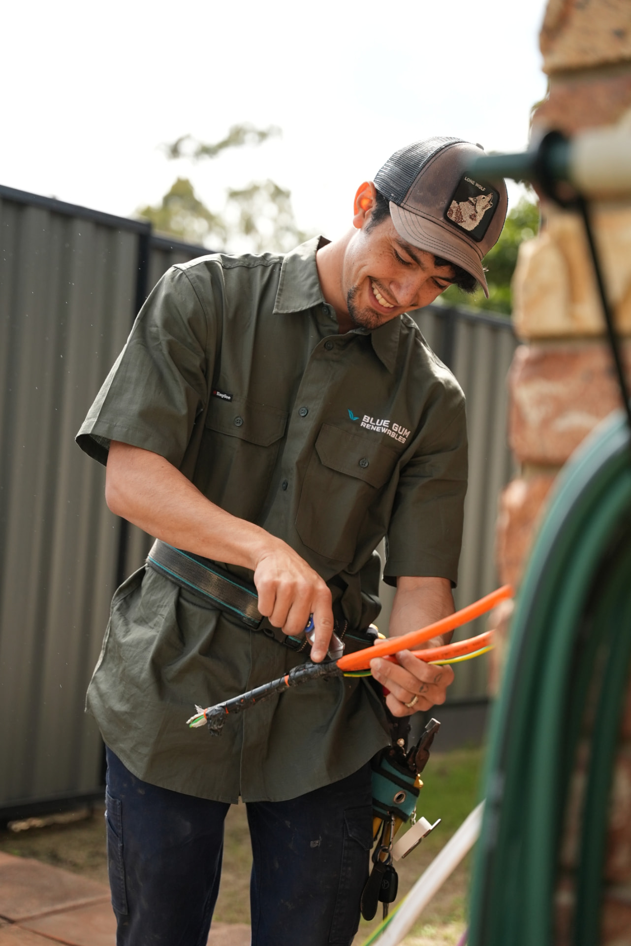 QLD Blue Gum Renewables electrician preparing electrical cabling on site